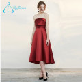 A-Line Satin Rojo Plisado Sexy Formal Vestido Prom patrones